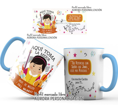 Mug Pocillo Dia Profesora Musica Interior Y Oreja Azul