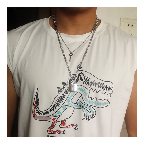 2 Collar Cadena Colgante Candado Llave Se Abre Rockpunk Color Plateado