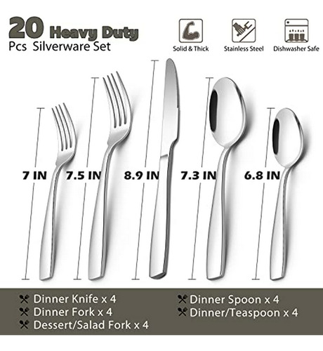 Set De Cubiertos De Acero Inoxidable Para 4, 20 Piezas, E-fa