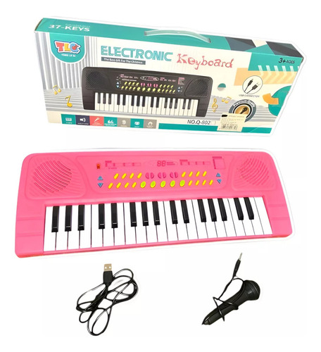 Mini Teclado Eletrônico Com Microfone 37 Teclas Rosa 110v/220v