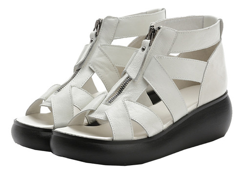 Sandalias Romanas Mujer Peep-toe Piel Suela Gruesa