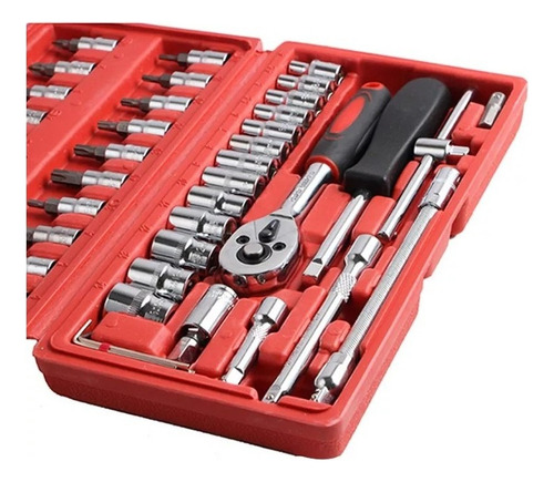 Kit Chaves 46 Peças Soquetes Catraca Ferramenta Vermelho