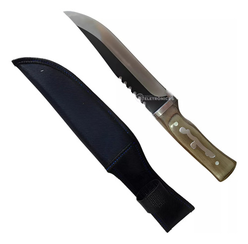 Faca Clássica Inox Com 30cm E Cabo De Madeira Entalhe Metal Cor Prata