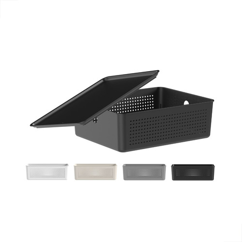 Cesto Flow Organizador Com Tampa Multiuso Lavanderia 27x22cm Cor Preto