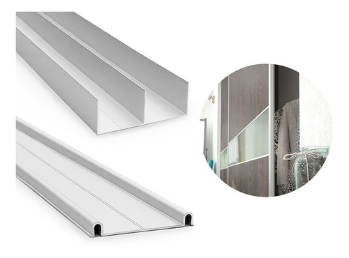 Perfil Superior + Inferior Aluminio 4 Metros Frente Placard