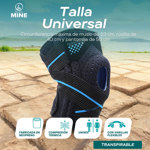 Rodillera Deportiva Con Resortes Anillo De Silicona Aft-7909 Color Azul Talla Universal
