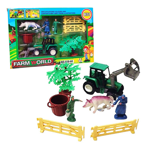 Set Granja Tractor Con Accesorios 8 Piezas Mundo Cla 668-3