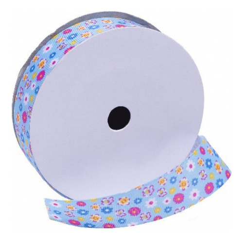 Fita De Gorgurao Estampas 25mm X 18m Para Confecção Cor 042re - Mini Flores C/ Fundo Azul Sereia