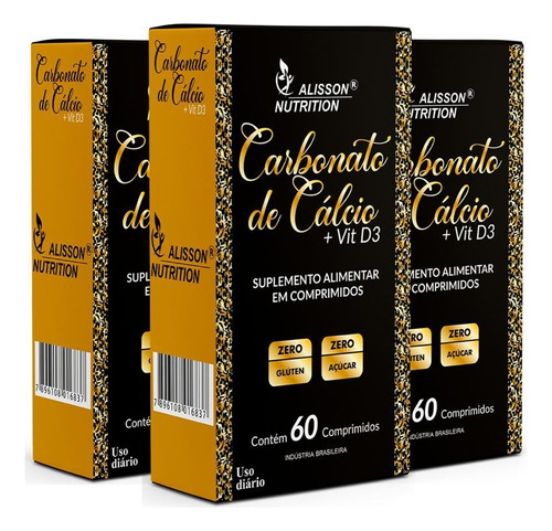 Carbonato De Cálcio 500mg Vitamina D 3x60 Comprimidos Sabor Sem Sabor