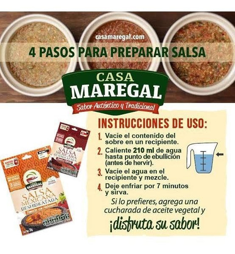Imagen 3 de 3 de Salsa Mexicana Deshidratada 35g Casa Maregal 12 Piezas