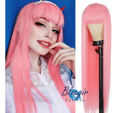 Peluca Rosa Con Flequillo Zero Two Peluca Para Cosplay