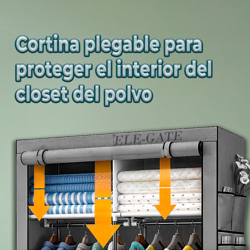 Closet Organizador Armable Cubierta Rack Armario Portátil Color Gris Ele-Gate