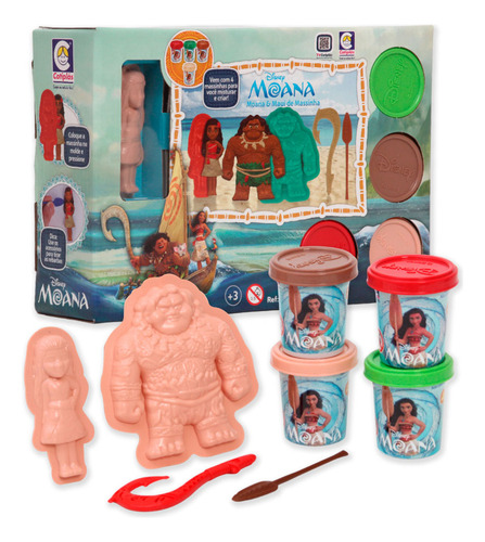 Massa De Modelar Molde Moana E Maui 4 Potinhos Coloridos