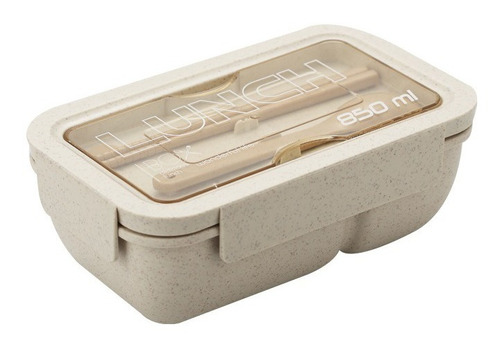 Marmita Lunch Box Top C/ Divisória 850 Ml Colher Ecológica Cor Bege