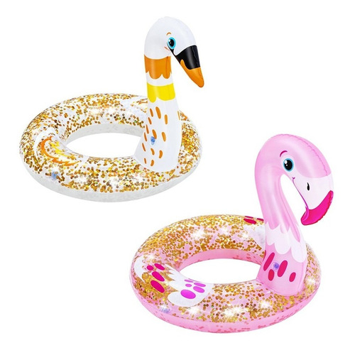 Salvavidas Dona Inflable Infantil Flamingo Brillos 2 Pz