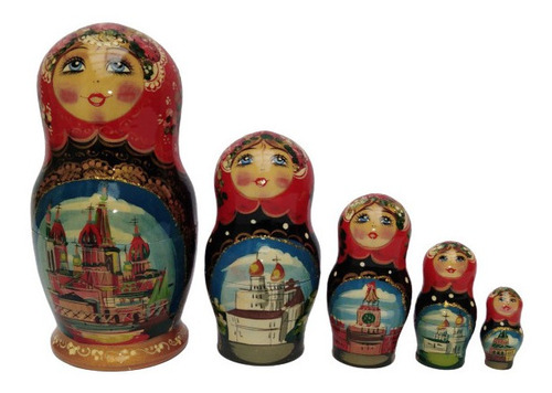 Muñeca Rusa Tradicional Decoracion Hogar Navidad 14 Cm 5 Pcs