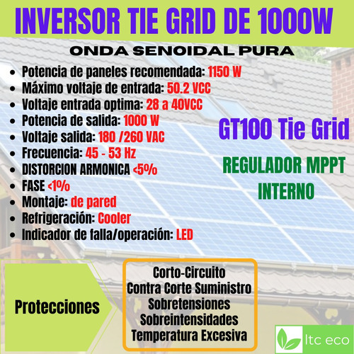 Imagen 2 de 10 de Inversor Solar Tie Grid 1000w Ahorro Reducción Consumo 220v