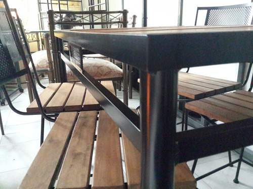 Mesa Y 4 Sillas De Hierro Y Madera Retro Campo Quincho Epoxi