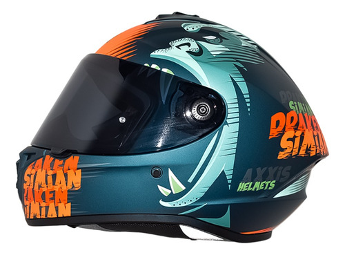 Casco para moto Axxis Draken  verde y naranja  simian talla M 