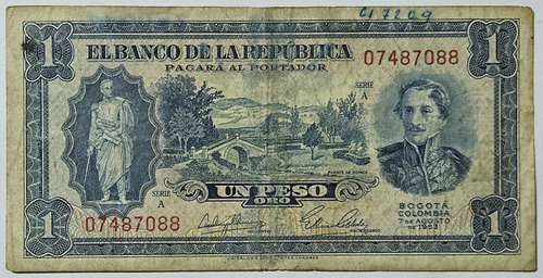 Billete 1 Peso 07/ago/1953 Colombia Vf