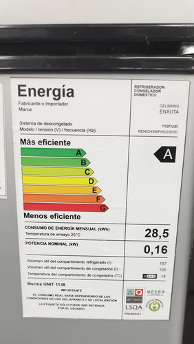 Imagen 3 de 6 de Heladera Enxuta Frio Humedo Clase A 300 Litros Via Confort