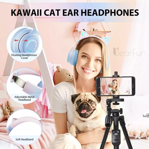 Auriculares Orejas De Gato Bluetooth Inalámbrico Led Rgb