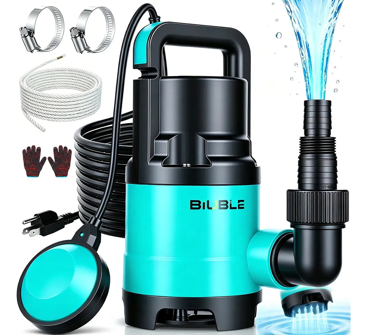 Bomba De Sumergible Biuble 1.6 Hp 110v 1200w Con Flotador Azul