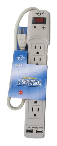 Multitoma 6 Puertos 125v 15a X2usb Polo A Tierra Resistente 