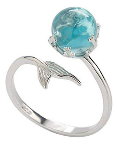 Anillo Para Pie - Duan Ocean Blue Opal Mermaid Fish Tail Fin