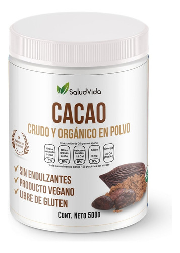 Cacao En Polvo Premium 500g Certificado Orgánico Crudo