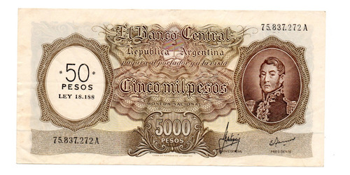 5000 Pesos Moneda Nacional Resellado A 50 Pesos Bot 2217 Ex