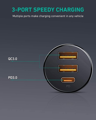 Imagen 2 de 5 de Aukey Cargador Para Auto Carro 36w Pd Usb C