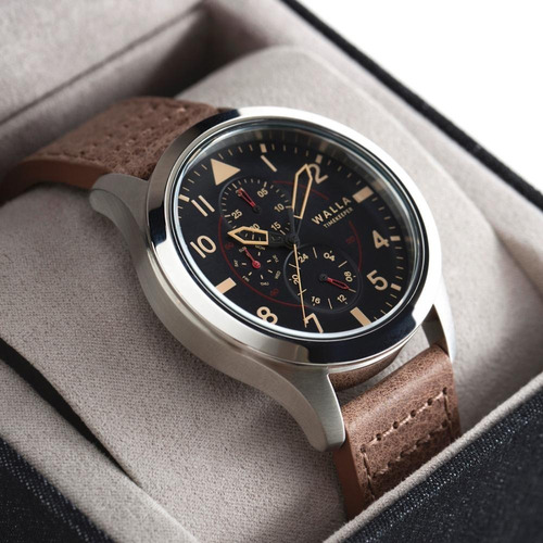 Reloj Hombre Walla - Timekeeper - Steel Classic - Seiko Malla Marrón Bisel Plateado Fondo Negro
