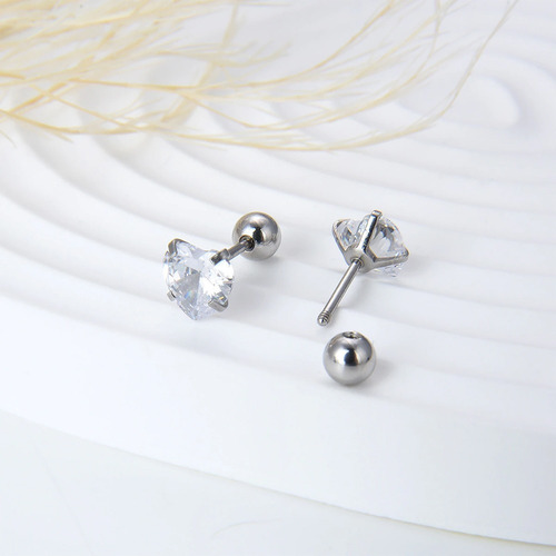 Imagem 3 de 4 de Brinco Aço Inox 316l Cartilagem Tragus Zirconia Coração 3mm
