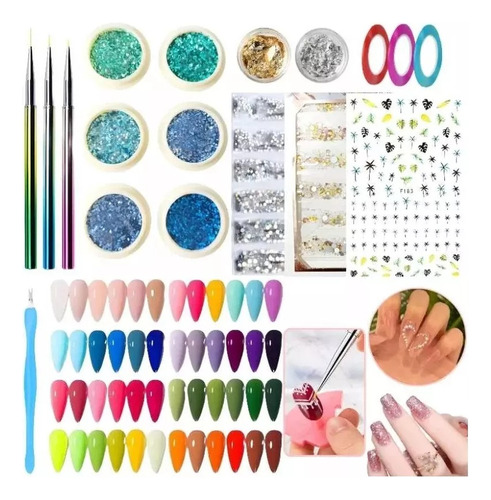 Kit Para Decoracion De Uñas Semipermanente Glitter Strass