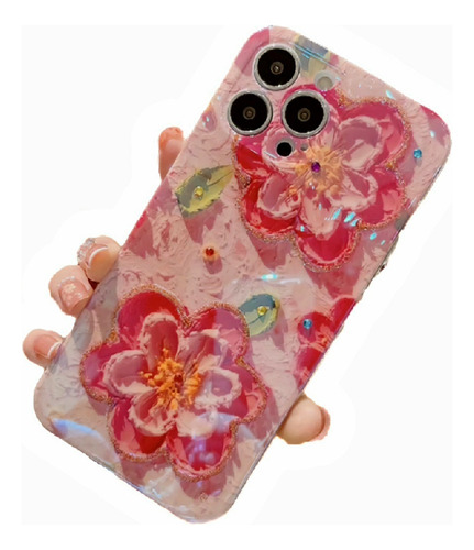 Carcasa Para iPhone 13 Y 14 Promax, Diseño Flores Perlas.