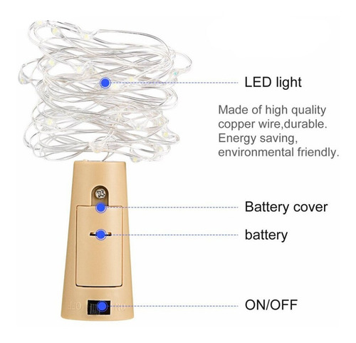 Imagen 7 de 7 de Tapon Luz Led Botella Vino Con Tira Microled A Pila X 12 Uni