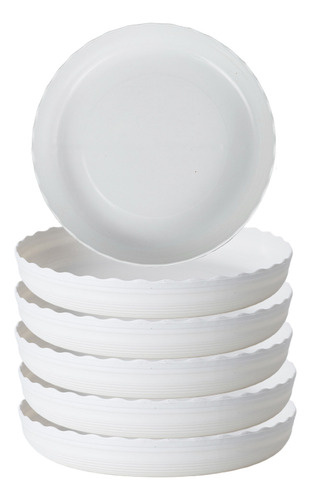 Platillo Para Plantas De Plástico Con Borde Ondulado Blanco,