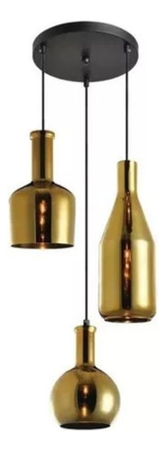 Luminária Lustre Pendente Flaschen Vidro Dourado 3 Lâmpadas 110v/220v