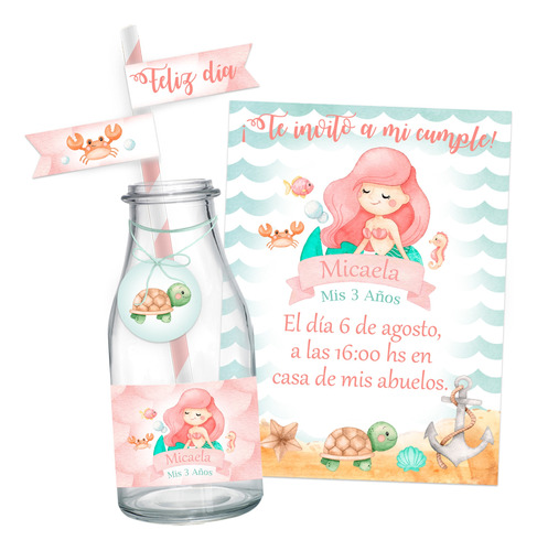 Kit Imprimible Sirena Sirenita Fondo Del Mar Cumpleaños Nena