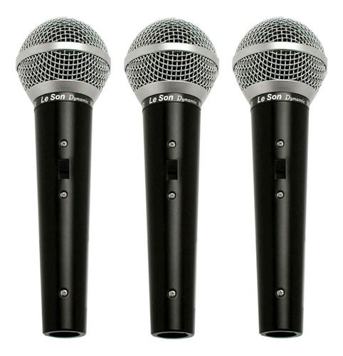 Kit C/ 3 Microfones Dinâmico Ls50k3 Preto Leson