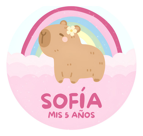 Banner Imprimible Circular 1,20 Mts - Capibara Arcoiris Rosa