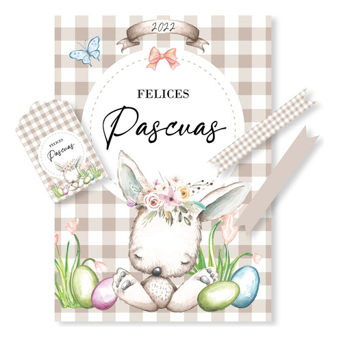 Kit Imprimible Conejitos Pascuas Textura Vichy Trama Beige