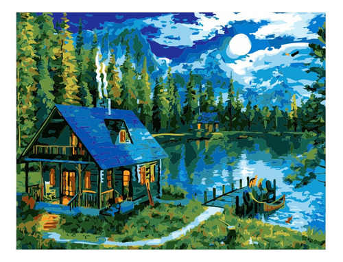 Kits De Cuadro Pintar Por Numero 40*50cm Lago De La Luna