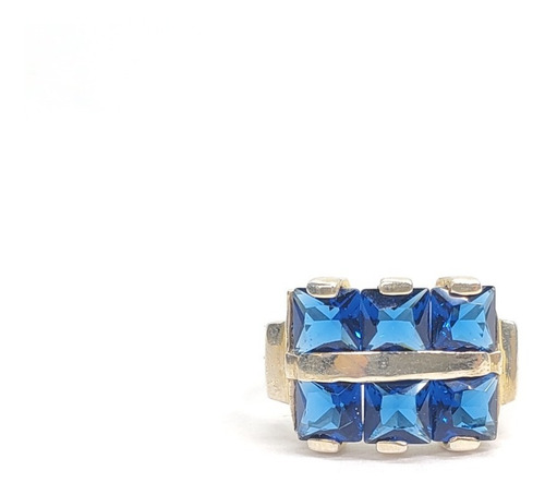 Imagen 4 de 10 de Anillo Plata Con 6 Piedras Cuadradas Azul
