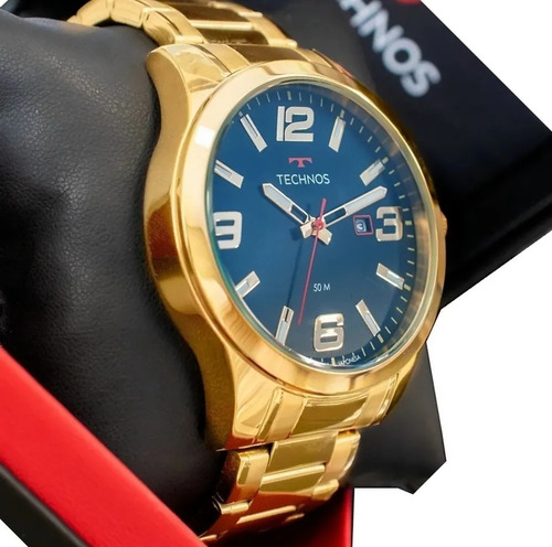 Imagem 4 de 9 de Relógio Technos Masculino Aço Dourado Preto Original