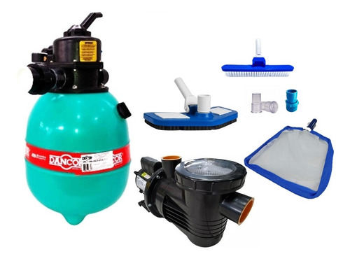 Imagem 1 de 5 de Combo Filtro E Moto Bomba 1/4cv Dancor Com Aspirador Escova