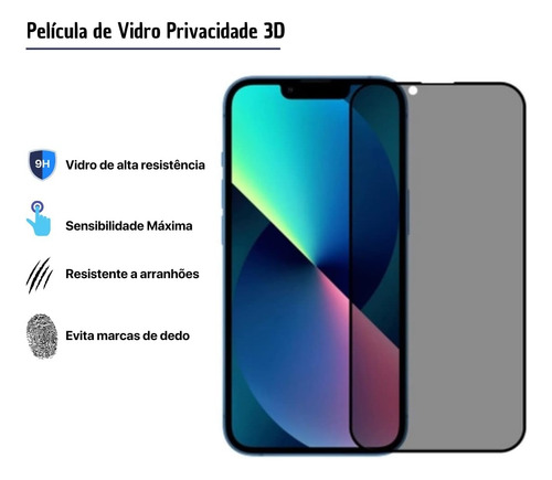 Película De Vidro Privacidade 3d Todos Modelos iPhone E Capa