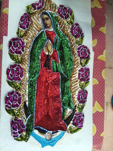 Virgen Guadalupe Parche Lentejuela 75 Cm Estandarte Detalle