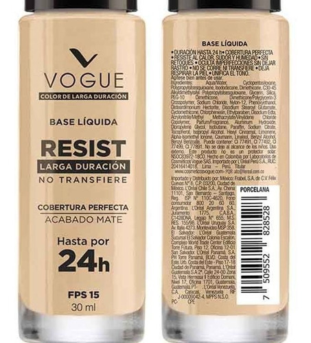 Imagen 5 de 5 de Base De Maquillaje Resist Vogue Tono Porcelana